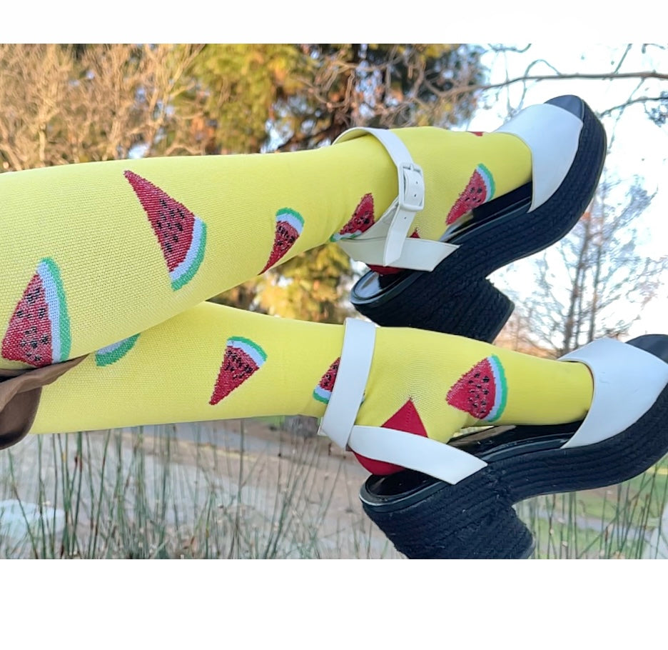 Watermelon, bee & dots Socks <br> Compression Socks Unisex Medical Thigh High 3 PAIRS